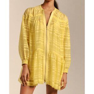 Anthropologie Long-Sleeve Yellow Zip-Front Mini Dress Size S Oversized